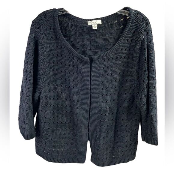 KIM ROGERS Ladies Black Open Knit Long Sleeve Ribbed Open Front Cardigan Size XL - Picture 1 of 5